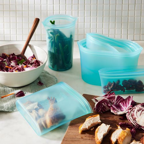 Zip Top Reusable Silicone Store & Serve Storage Bag Sets - Clear, Dishes, Set of 3