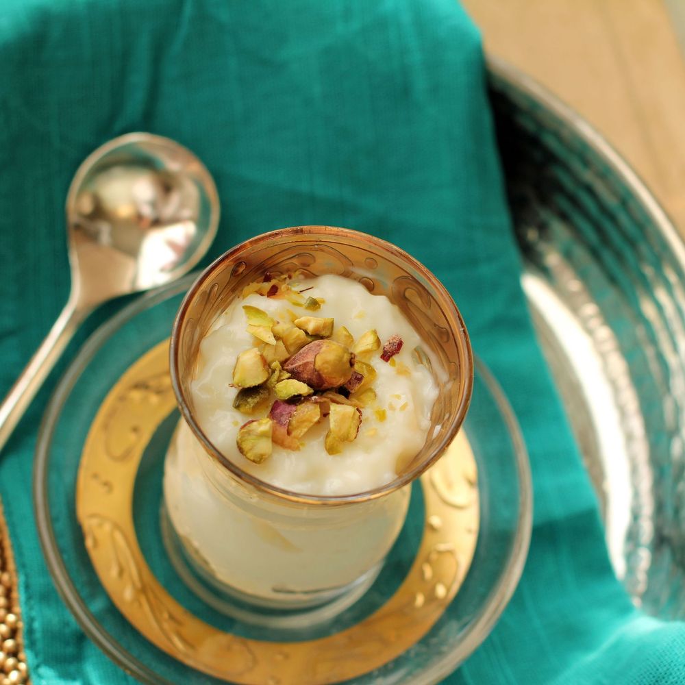 creamy rice pudding infused with orange blossom water & cardamom