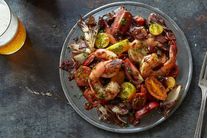 Warm Roasted Radicchio and Shrimp Salad with Warm Bacon Vinaigrette