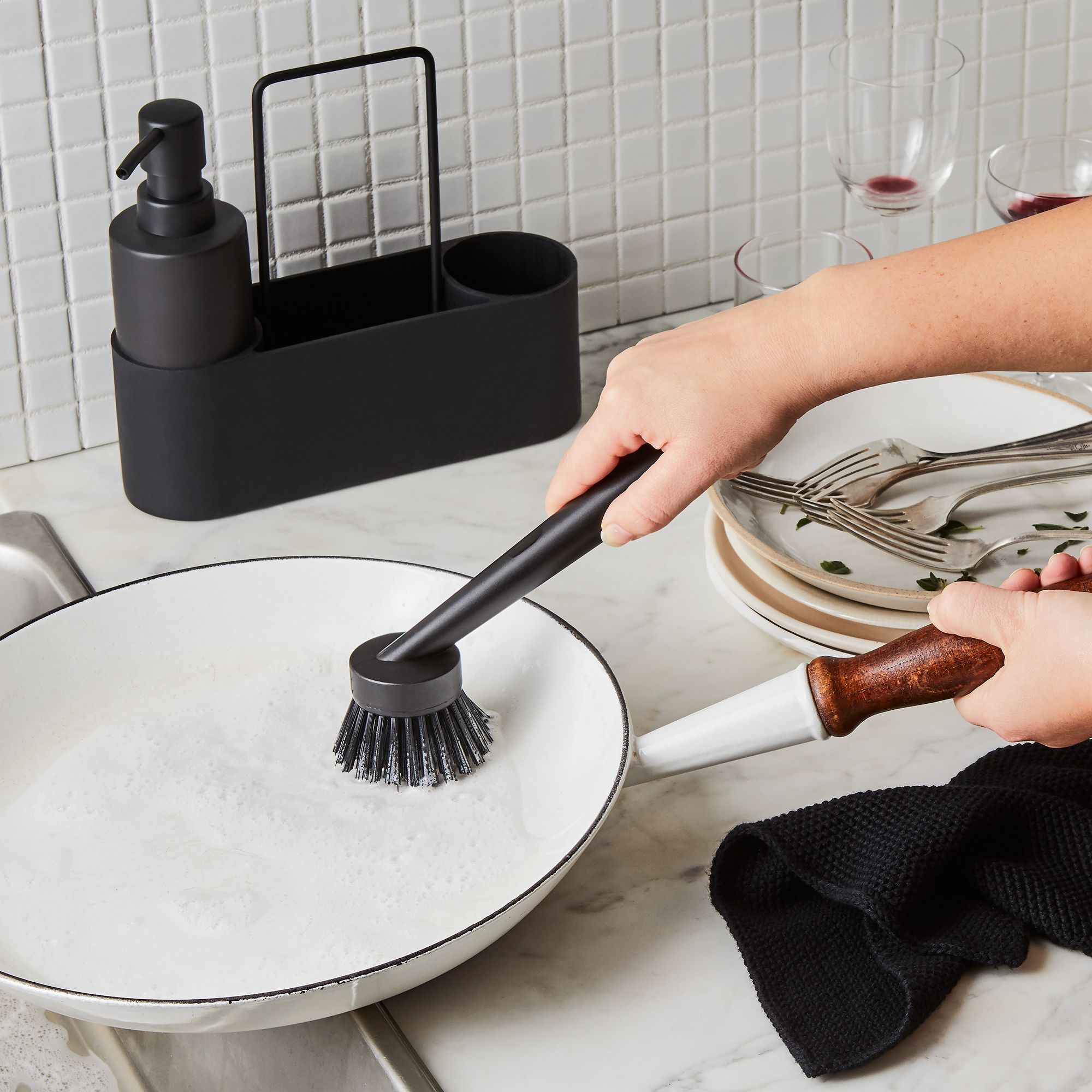 Zone Dishwashing Caddy, Scrub Brush, & Soap Pump, Ceramic & Silicone on  Food52