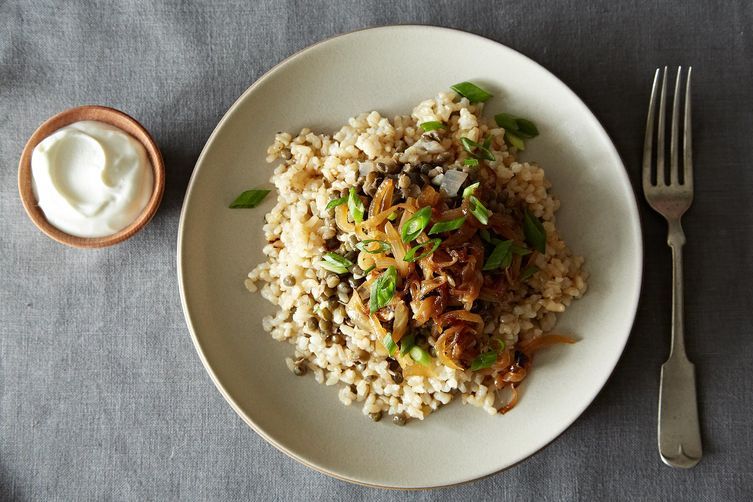 Sephardic Megedarra with Garlicky Brown Rice Pilaf from Food52