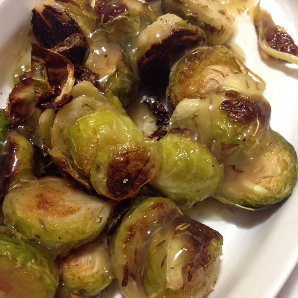 lemon and thyme glazed and roasted brussels sprouts