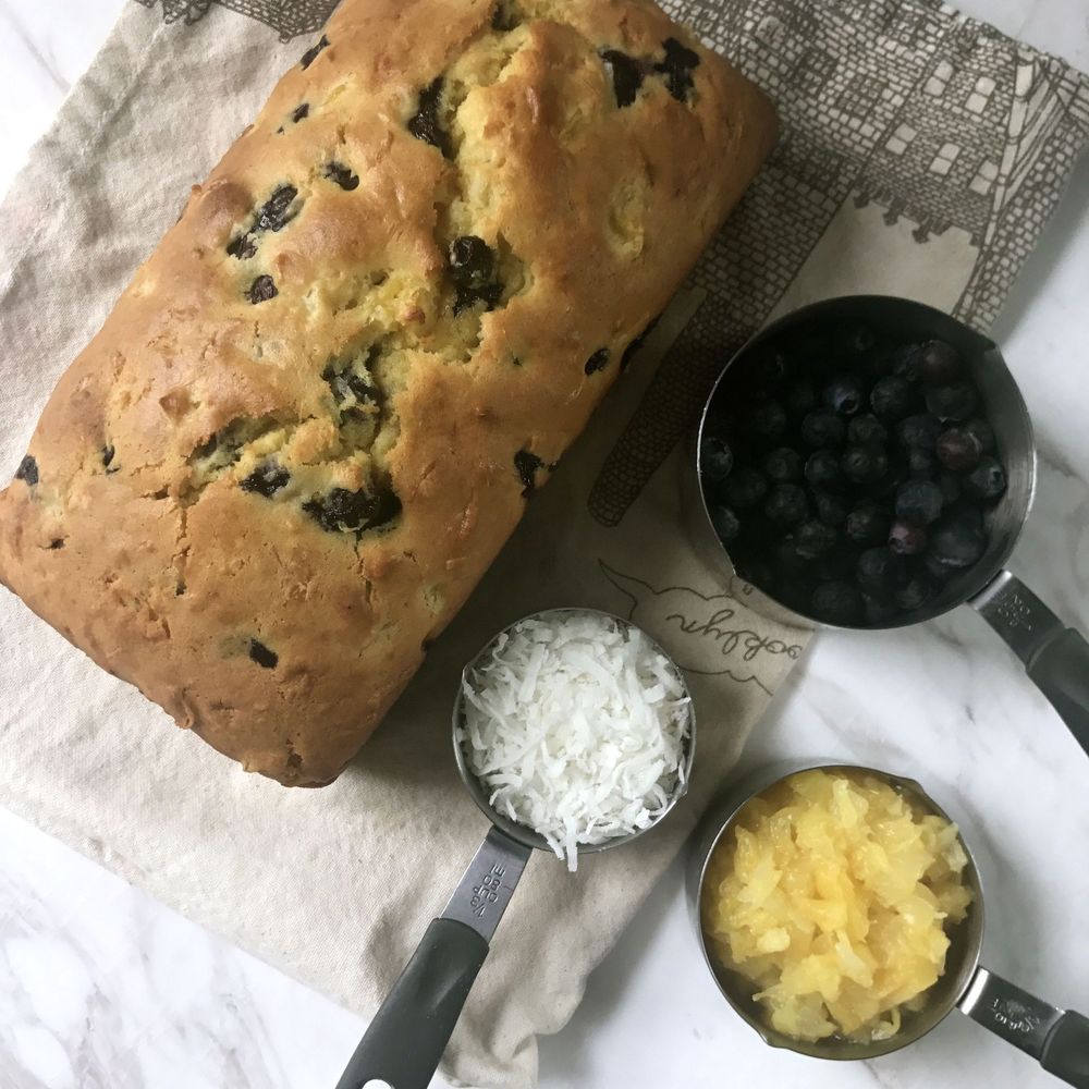 blueberry bread with pineapple and coconut