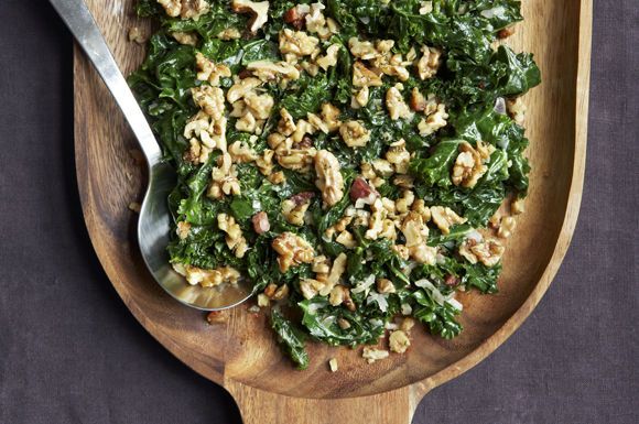 Kale with Pancetta, Cream and Toasted Rosemary Walnuts