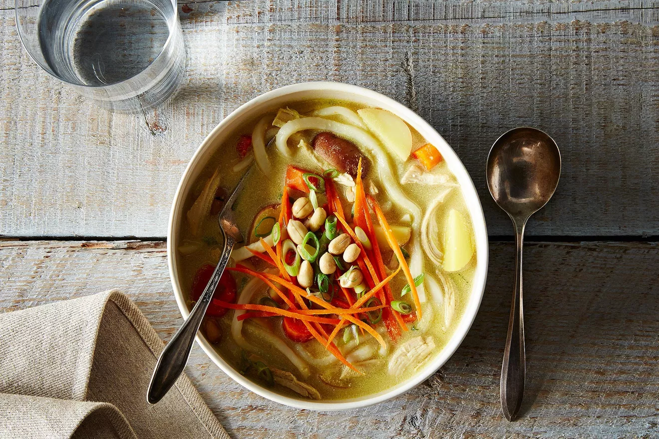 massaman-inspired chicken noodle soup