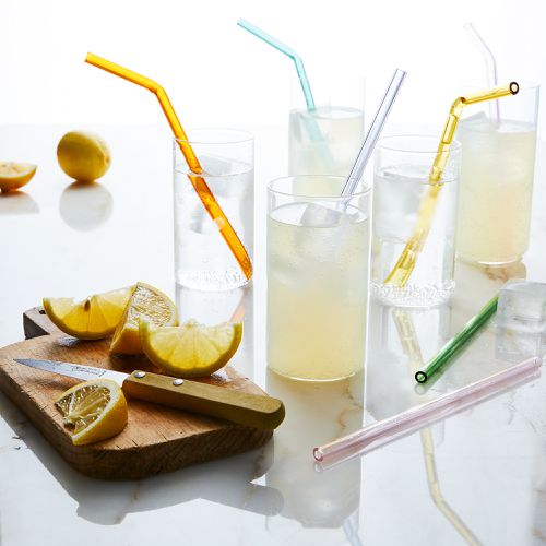 Clear Drinking Glass with Glass Straw
