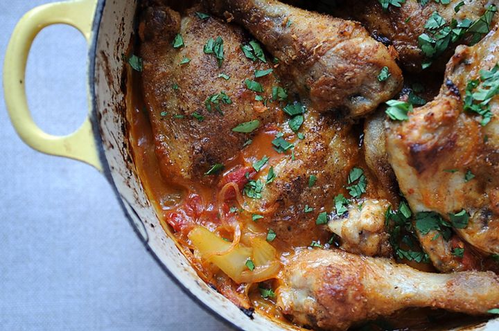 Chicken that Fancies Itself Spanish with Lemons, Onions & Olives