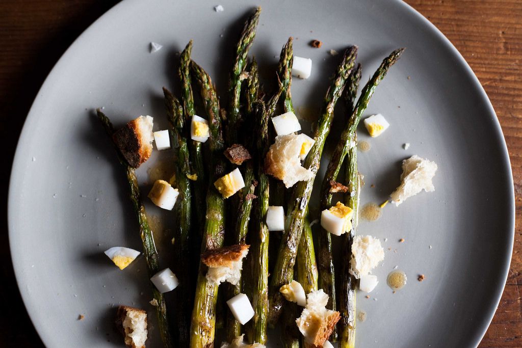 Asparagus with Chopped Egg and Torn Bread from Food52