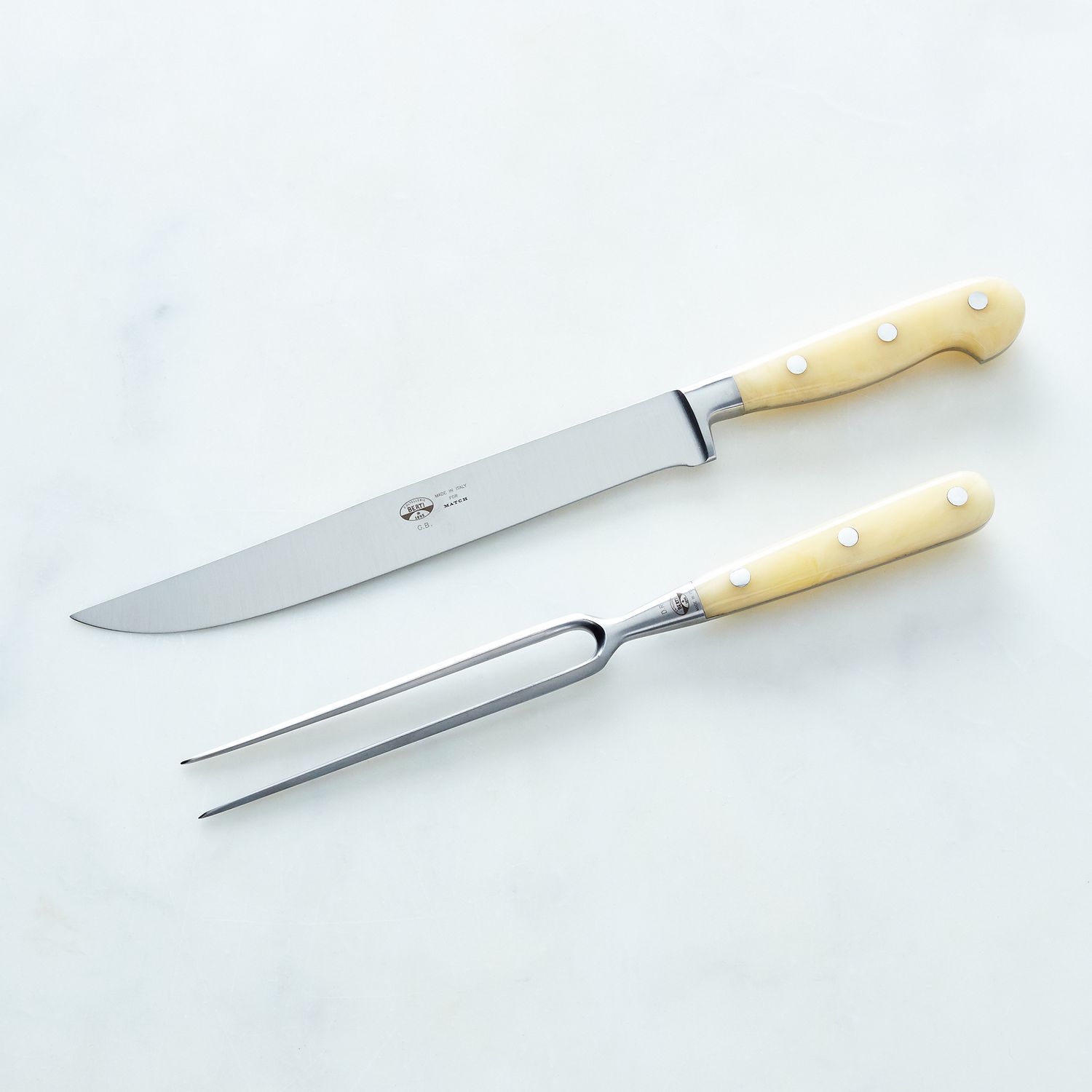 Berti I Forgiati Carving Knife & Serving Set with Cream Handles